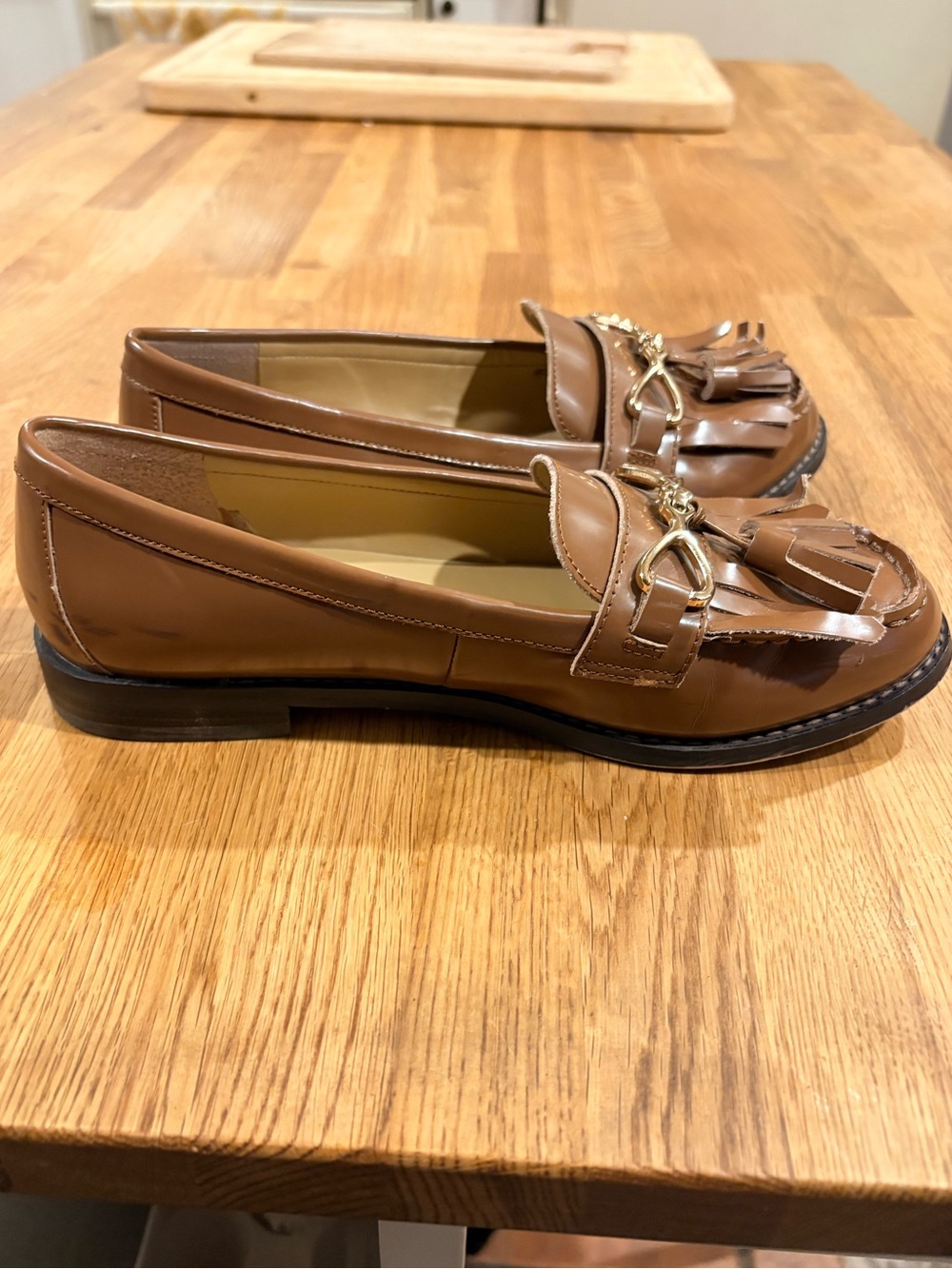 Talbots Cognac Leather Tassel Loafer with Gold Accent in Size 7M - Picture 4 of 6